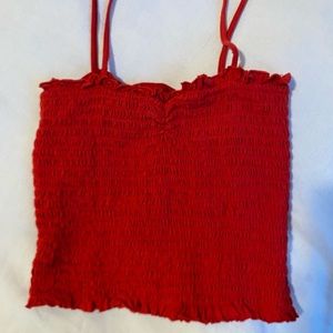 Brandy Melville Red Strappy Ruched Tank